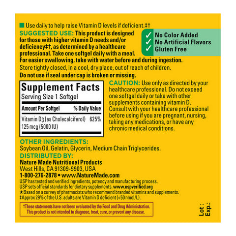Nature Made, Vitamin D, 5000 IU, 90 Tabs