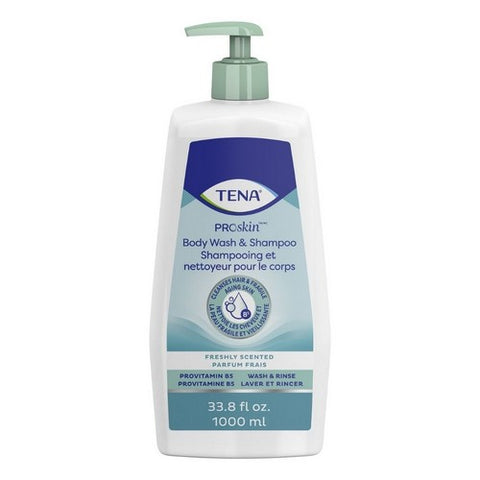 Tena, Proskins Hampoo And Body Wash Pump Bottle Unscented, 33.8 Oz