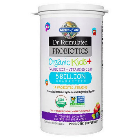 Garden of Life, Dr. Formulated Probiotics Organic Kids Berry Cherry Shelf Stable, 30 Chewable Tabs
