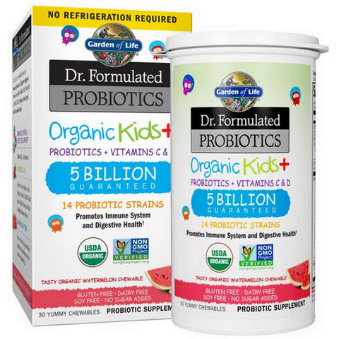 Garden of Life, Dr. Formulated Probiotics Organic Kids + 5 Billion CFU, Watermelon, 30 Chewable Tabs
