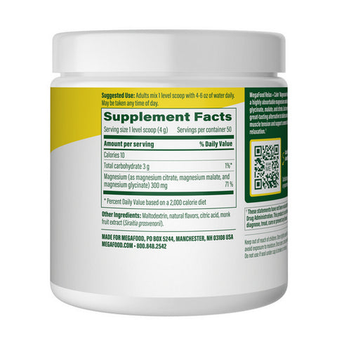 MegaFood, Relax + Calm Magnesium Powder, Blackberry Hibiscus Flavor, 7.05 Oz