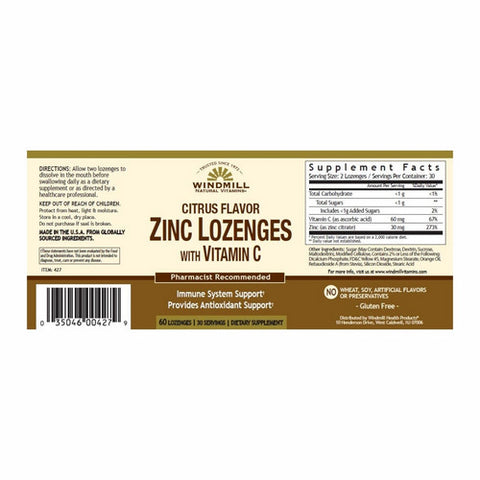 Windmill Health, Citrus Zinc With Vitamin C, 60 Count