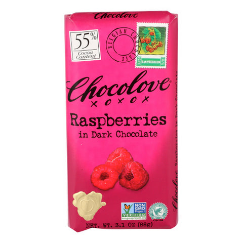 Chocolove, Dark Chocolate Bar Raspberries, 3.2 Oz(Case of 12)