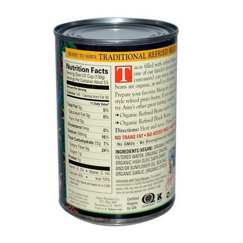 Amys, Organic Traditional Refried Beans, 15.4 Oz(Case Of 12)