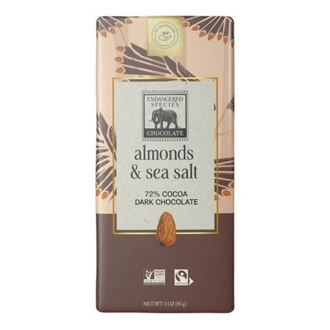 Endangered Species, Dark Chocolate With Sea Salt And Almonds, 3 Oz(Case Of 12)