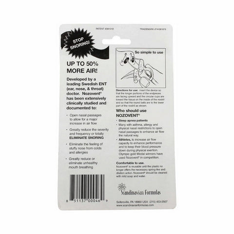 Scandinavian Formulas, Nozovent Anti-Snoring Device, 2 ct