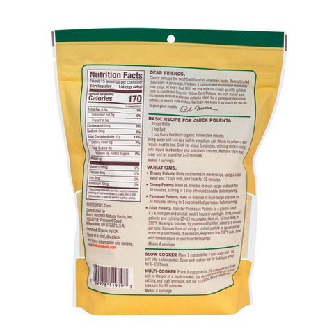 Bobs Red Mill, Organic Yellow Corn Polenta, 24 Oz(Case Of 4)