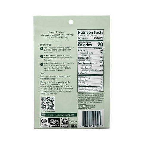 Simply Organic, Organic Vegetarian Brown Gravy Seasoning Mix, 1 Oz