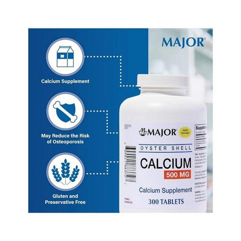 Major Pharmaceuticals, Oyster Shell Calcium, 500 Mg, 300 Tabs