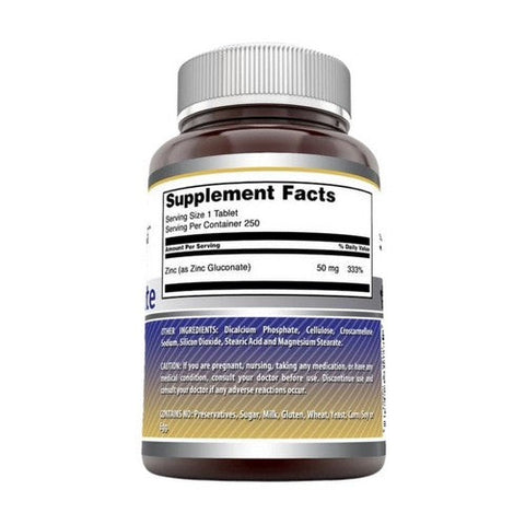 Amazing Nutrition, Amazing Formulas Zinc Gluconate, 50 mg, 250 Tabs Amazing Nutrition