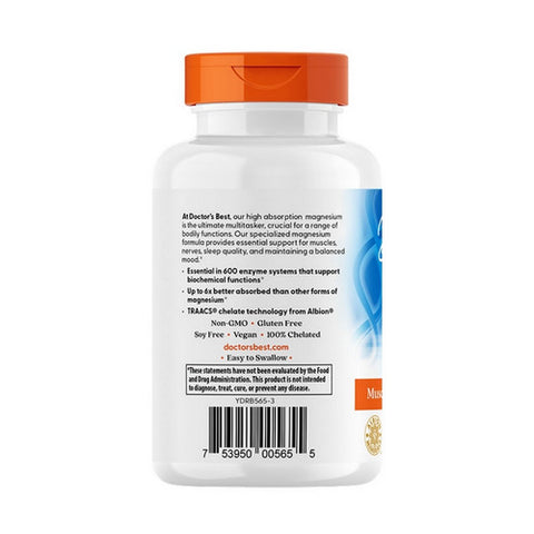 Doctors Best, High Absorption Magnesium Lysinate Glycinate 100% Chelated, 105 Mg, 120 Veg Caps