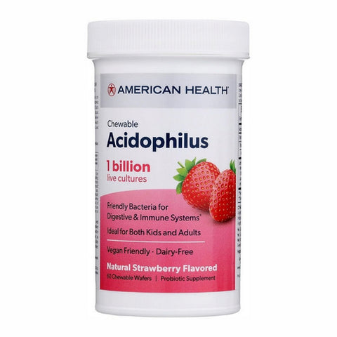 American Health, Daily Chewable Tablet Acidophilus Live Cultures Strawberry, (1 Billion), Natural Strawberry 60 Tabs