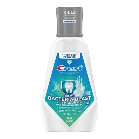 Crest, Breath Bacteria Blast + Hydrogen Peroxide Multi-Care Whitening Mouthwash Icy Cool Mint, 32 Oz