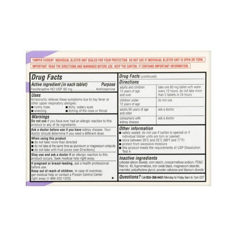 Foster And Thrive, Allergy Relief, 60 Mg, 24 Tabs