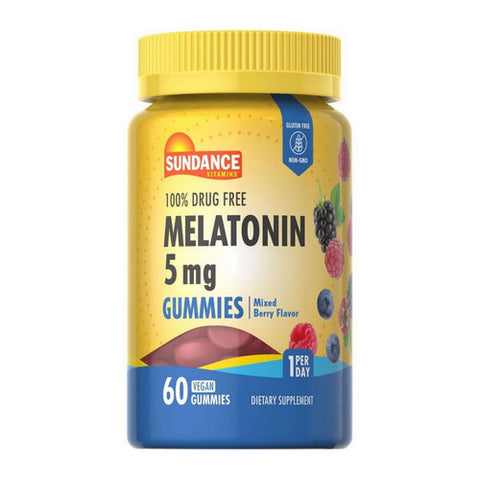 Sundance, Vitamins Melatonin Vegan Gummies Natural Mixed Berry Flavor, 5 Mg, 60 Gummies