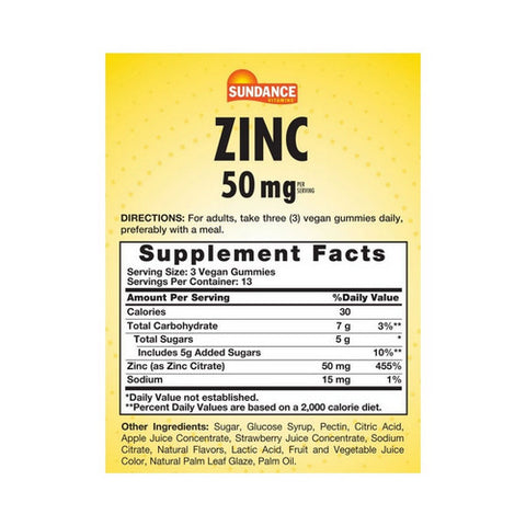 Sundance, Vitamins Zinc Vegan Gummies Natural Mixed Berry Flavor, 50 Mg, 40 Count