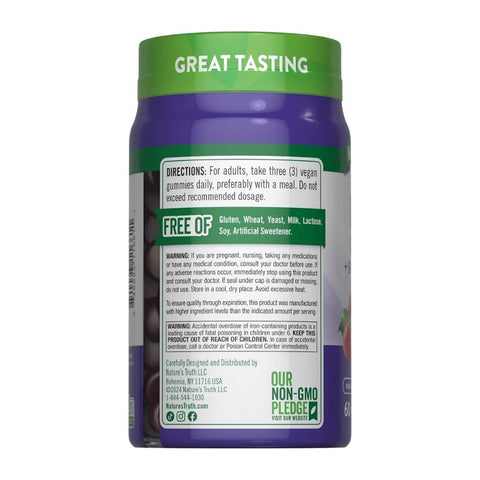 Nature's Truth, Essential Iron + B-Vitamins, Zinc Gummies Natural Grape Flavor, 60 Gummies