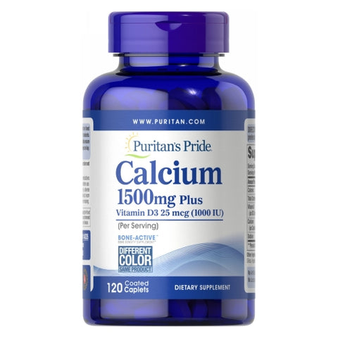 Puritan's Pride, Calcium with Vitamin D, 1500 mg, 120 Coated Caplets