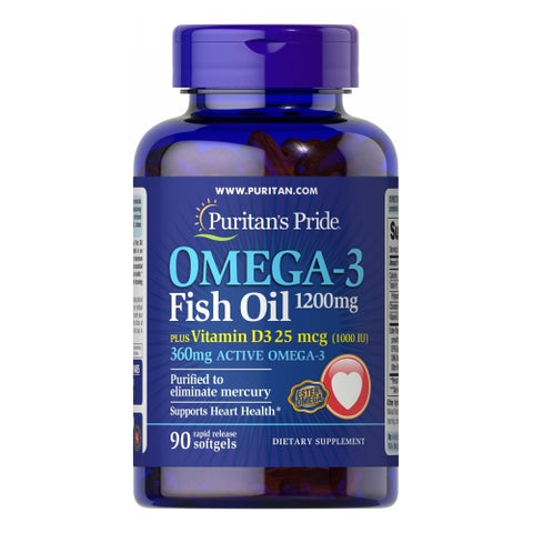 Puritan's Pride, Omega 3 Fish Oil 1200 mg  plus Vitamin D3 1000 IU, 90 Softgels