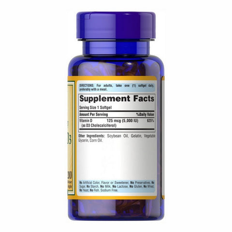 Puritan's Pride, Vitamin D3 125 mcg (5000 IU), 200 Softgels
