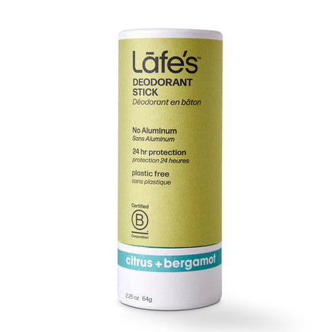 Lafes Natural Body Care, Natural Deodorant Stick Plastic Free Citrus And Bergamot, 2.25 Oz