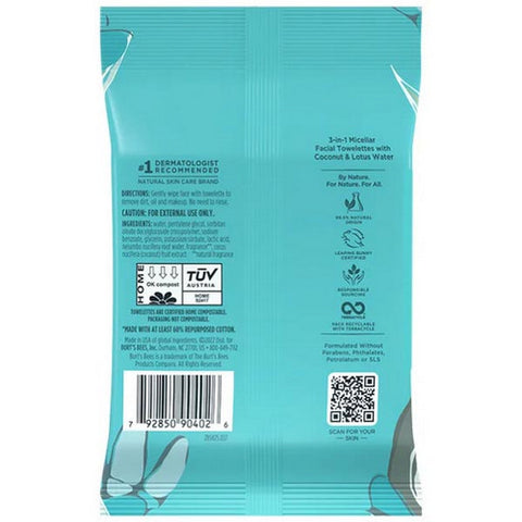 Burts Bees, Micellar Coconut Lotus Makeup Removing Towelettes, 10 Count