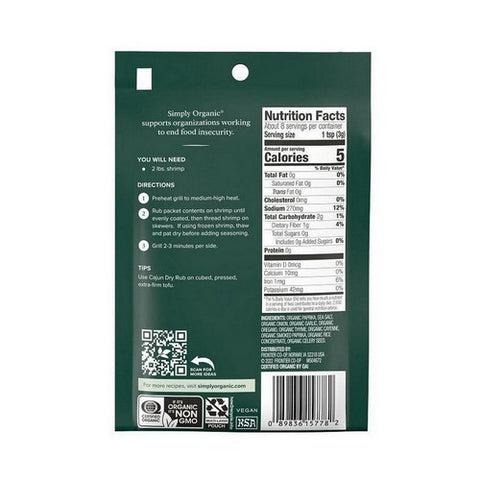 Simply Organic, Organic Cajun Dry Rub, 0.88 Oz