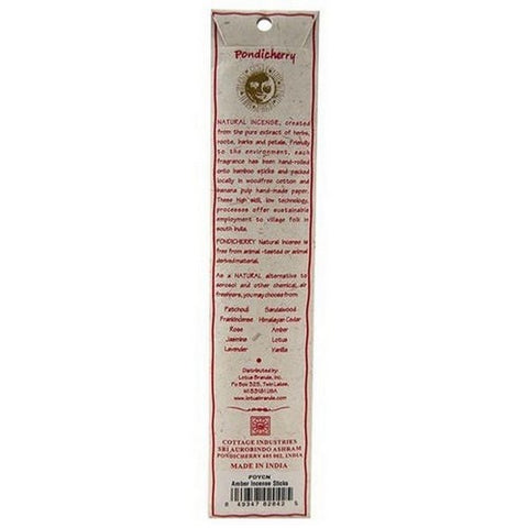 Pondicherry Natural Incense, Amber Incense Sticks, 15 Count