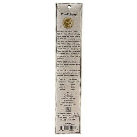 Pondicherry Natural Incense, Vanilla Incense Sticks, 15 Count