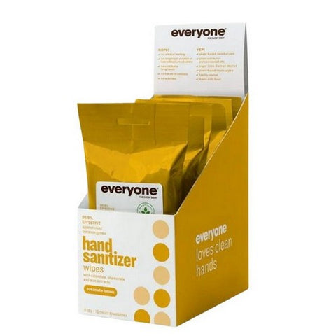 Everyone, Hand Sanitizer Wipes Coconut + Lemon Pouch, 15 Count