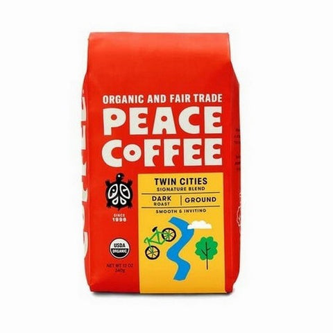 Peace Coffee, Organic Fair Trade Twin Cities Blend Dark Roast Ground Coffee, 12 Oz