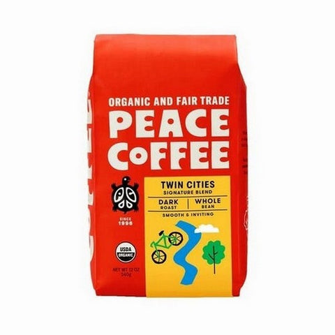 Peace Coffee, Organic Fair Trade Twin Cities Blend Dark Roast Whole Bean Coffee, 12 Oz