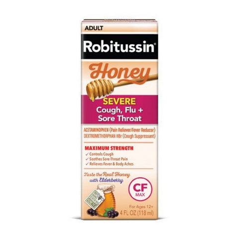 Robitussin, Maximum Strength Severe Cough Flu and Severe Throat Relief, 4 Oz