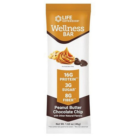 Life Extension, Wellness Bar Peanut Butter Chocolate Chip, 6 Bars (.62 Oz Each)