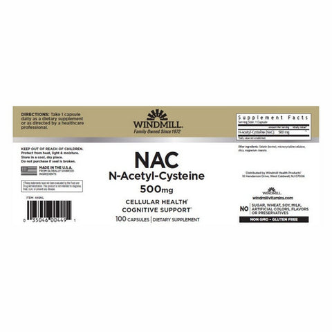 Windmill, NAC (N Acetyl Cysteine), 500 Mg, 100 Capsules