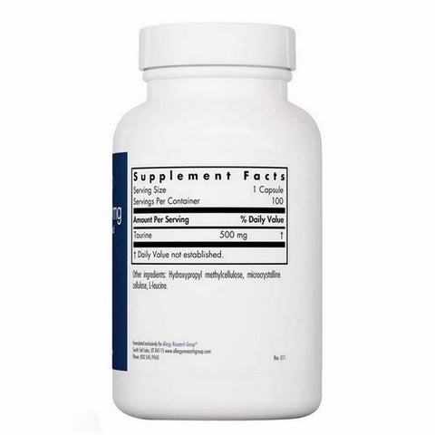 Nutricology/ Allergy Research Group, Taurine, 500 MG, 100 Veg Caps