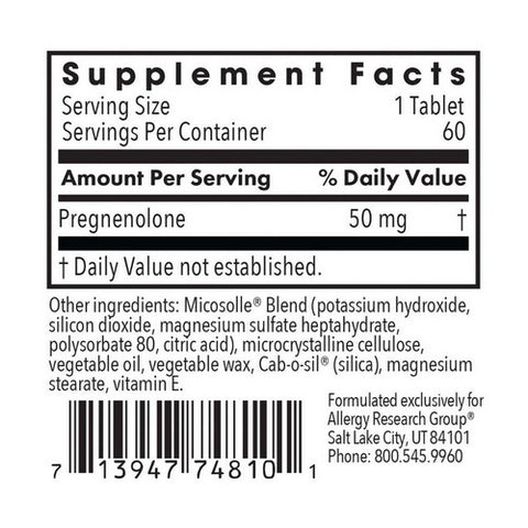 Nutricology/ Allergy Research Group, Pregnenolone Micronized Lipid Matrix, 50 Mg, 60 Tabs