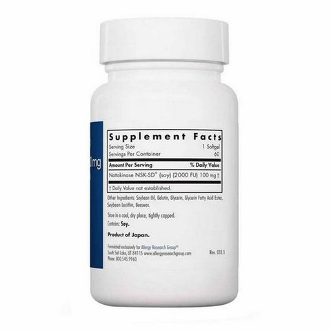 Nutricology/ Allergy Research Group, Nattokinase NSK-SD 2000 Fibrinolytic Units, 100 Mg, 60 Softgels