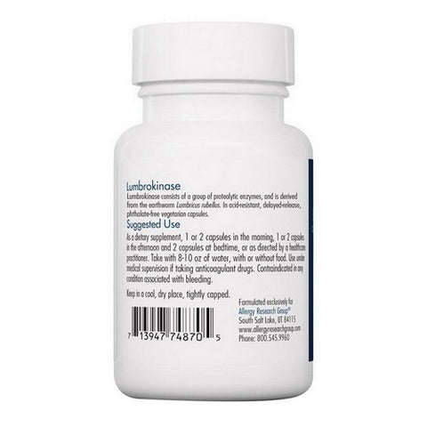 Nutricology/ Allergy Research Group, Lumbrokinase, 30 Veg Caps