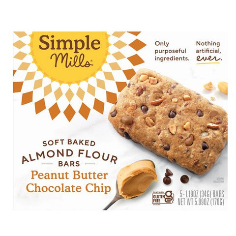 Simple Mills, Soft Baked Almond Flour Bars Peanut Butter Chocolate Chip, 5.99 Oz (Case Of 6)