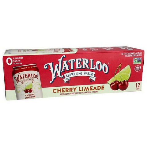 Waterloo Sparkling Water, Sparkling Water Cherry Limeade Naturally Flavored, 144 Oz (Case Of 2)