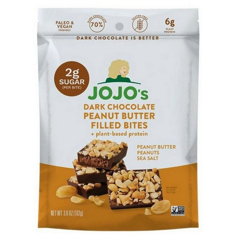 Jojos Chocolate, Dark Chocolate Peanut Butter Filled Bites, 3.6 Oz(Case Of 6)