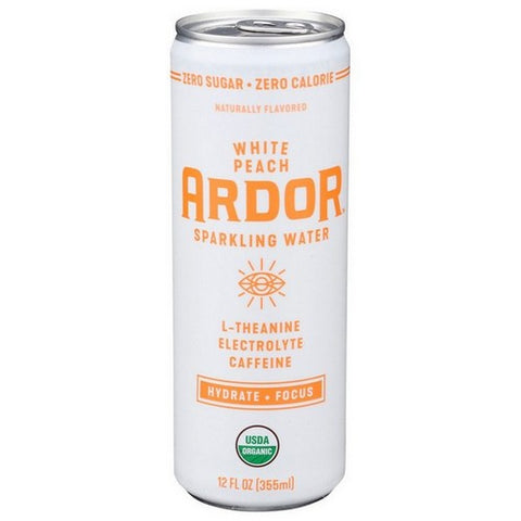 Ardor Organic, White Peach Sparkling Water, 12 Oz(Case Of 12)
