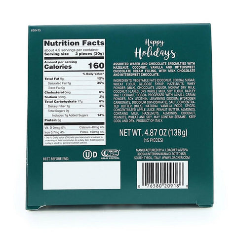 Loacker, Happy Holiday Christmas Tree Wafer And Chocolate, 4.87 Oz(Case Of 15)