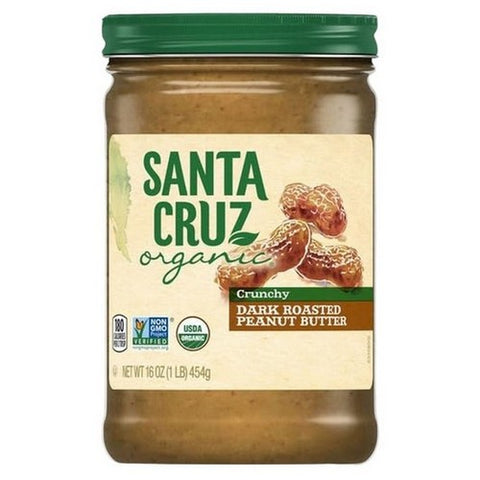 Santa Cruz, Organic Crunchy Dark Roasted Peanut Butter, 16 Oz(Case of 12)