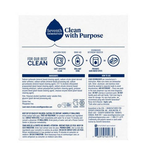 Seventh Generation, Natural Dishwasher Detergent Packs Free And Clear, 23.8 Oz(Case Of 5)