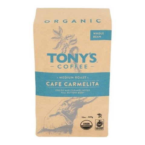 Tonys Coffee, Carmelita Medium Roast Whole Bean Coffee, 12 Oz (Case Of 6)