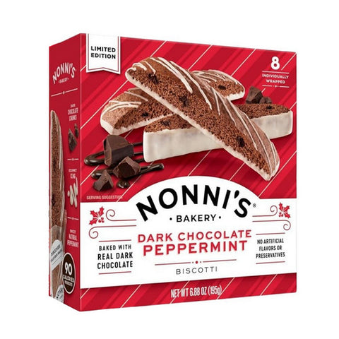 Nonnis, Dark Chocolate Peppermint Italian Biscotti Cookies, 6.88 Oz (Case Of 6)