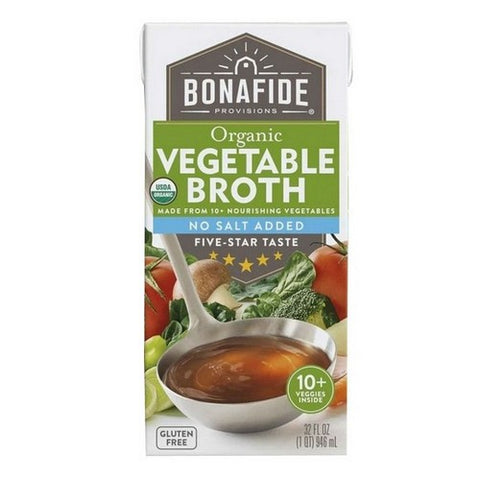 Bonafide Provisions, No Salt Added Organic Vegetable Broth, 32 Oz(Case Of 6)