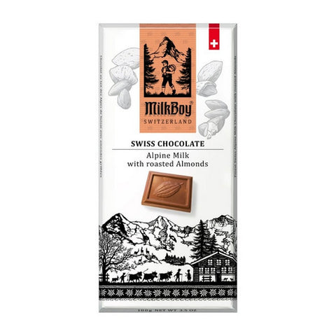 Milkboy Swiss Chocolate, Alpine Milk with Roasted Almonds, 3.5 Oz(Case Of 10)